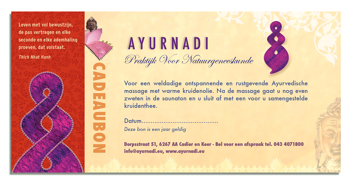 Cadeaubon Ayurnadi, Ayurvesche Wellness behandeling Maastricht en omgeving